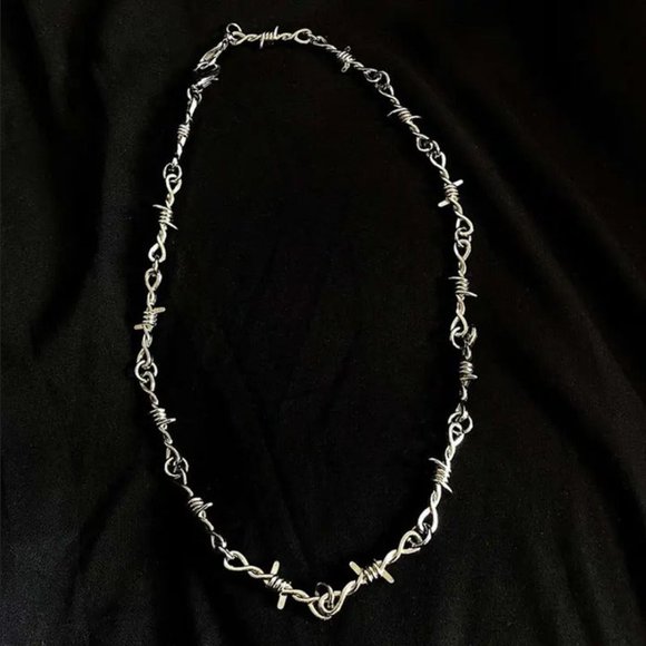 20" Womens 18K White Gold Barbed Wire Chain Necklace Silver Jewelry 18 Karat NEW - Picture 4 of 12